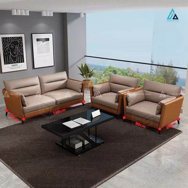 Bộ sofa da hiện đại chân kim loại thiết kế tựa lưng phân tầng 3