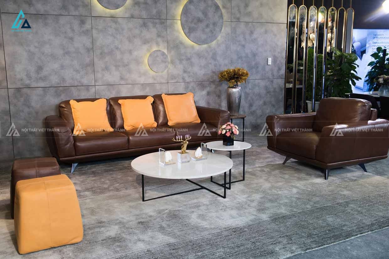Sofa băng da cao cấp chân kim loại thiết kế hiện đại 3