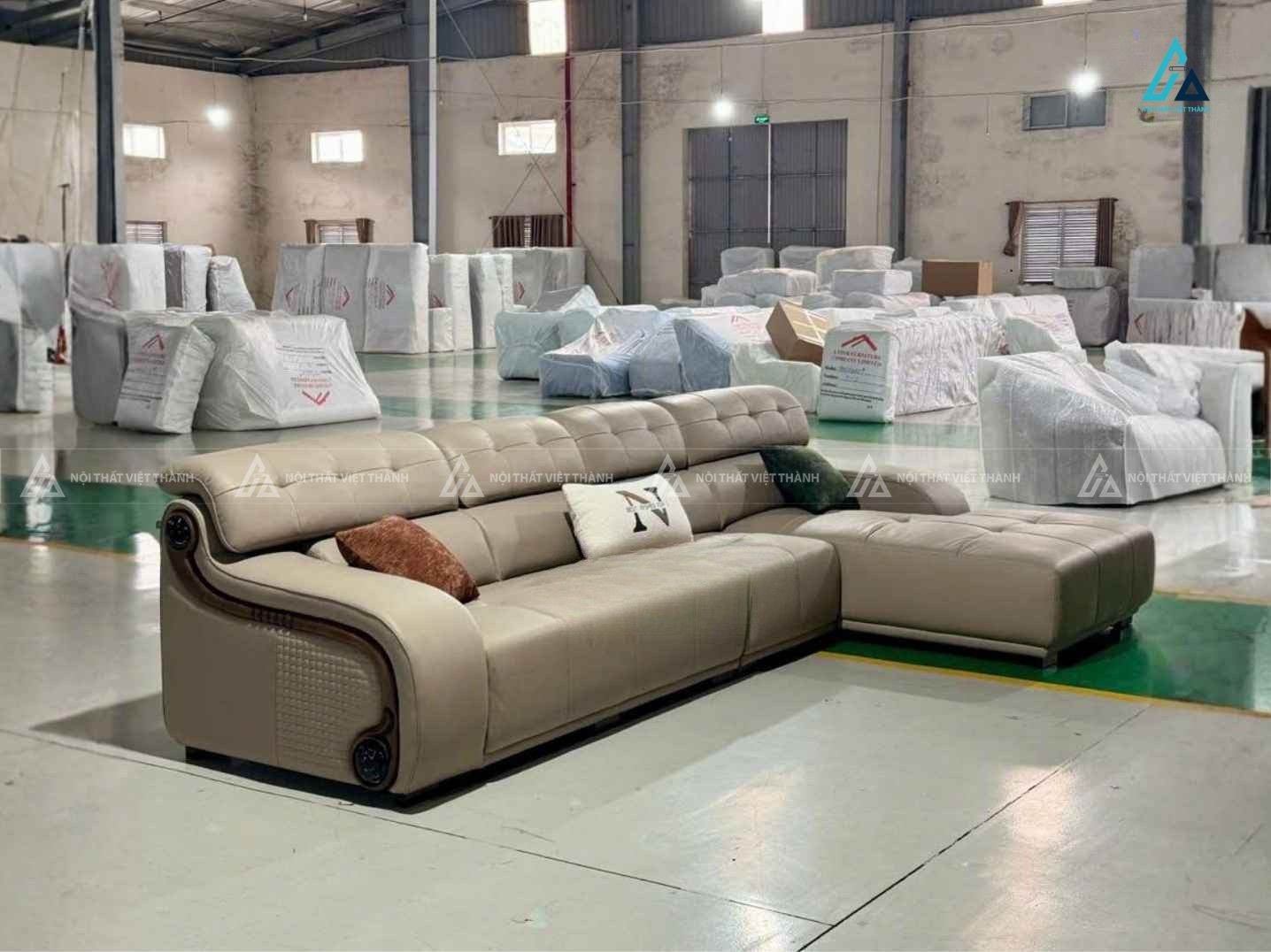 Sofa da góc chữ l thiết kế rút múi hiện đại sang trọng 3