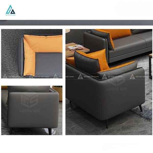Bộ sofa da hiện đại chân kim loại phối gối tựa cá tính 4