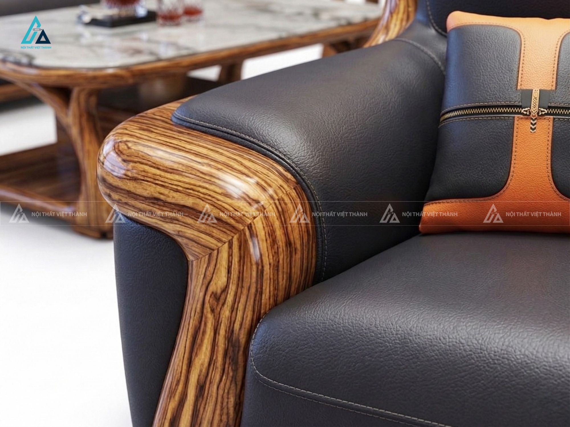 Bộ sofa da khung gỗ tự nhiên chạm khắc sang trọng bề thế 4