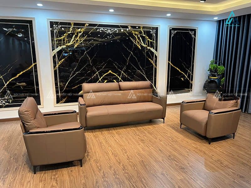Bộ sofa da phòng khách thiết kế đối diện sang trọng đẳng cấp 4
