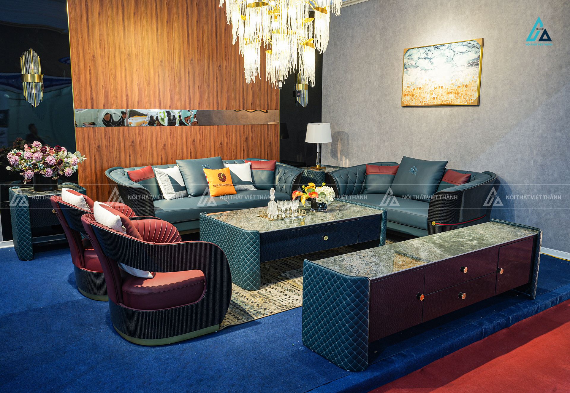 Bộ sofa da cao cấp thiết kế bo cong nghệ thuật sang trọng