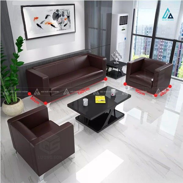 Bộ sofa da phòng khách thiết kế vuông vức hiện đại sang trọng 3