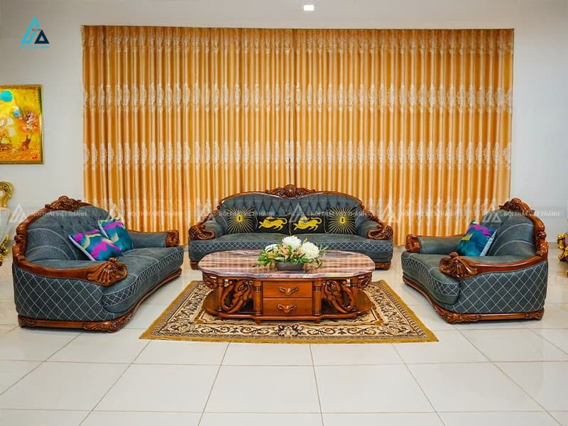 Bộ sofa da tân cổ điển chạm khắc gỗ tự nhiên sang trọng 3