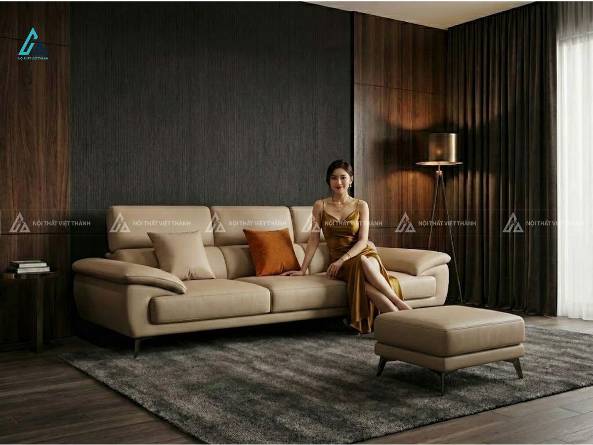 Sofa da băng ba kèm đôn thiết kế chân cao tối ưu diện tích 3