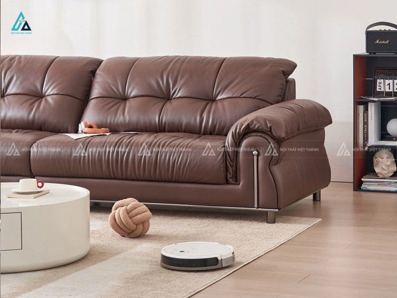 Sofa da băng dài thiết kế đệm múi sang trọng cho phòng khách 4