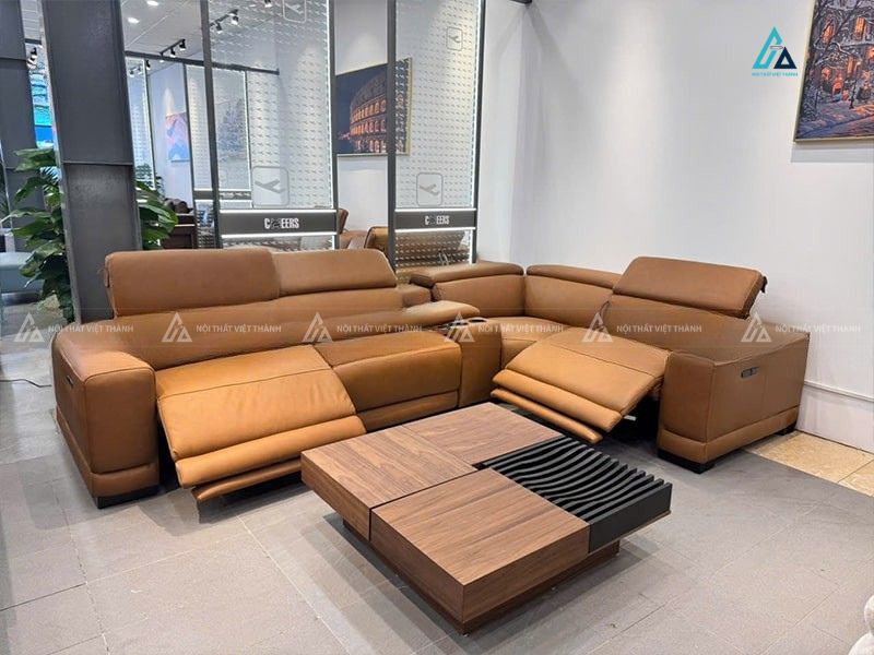 Sofa da góc chữ l thông minh tích hợp chức năng thư giãn