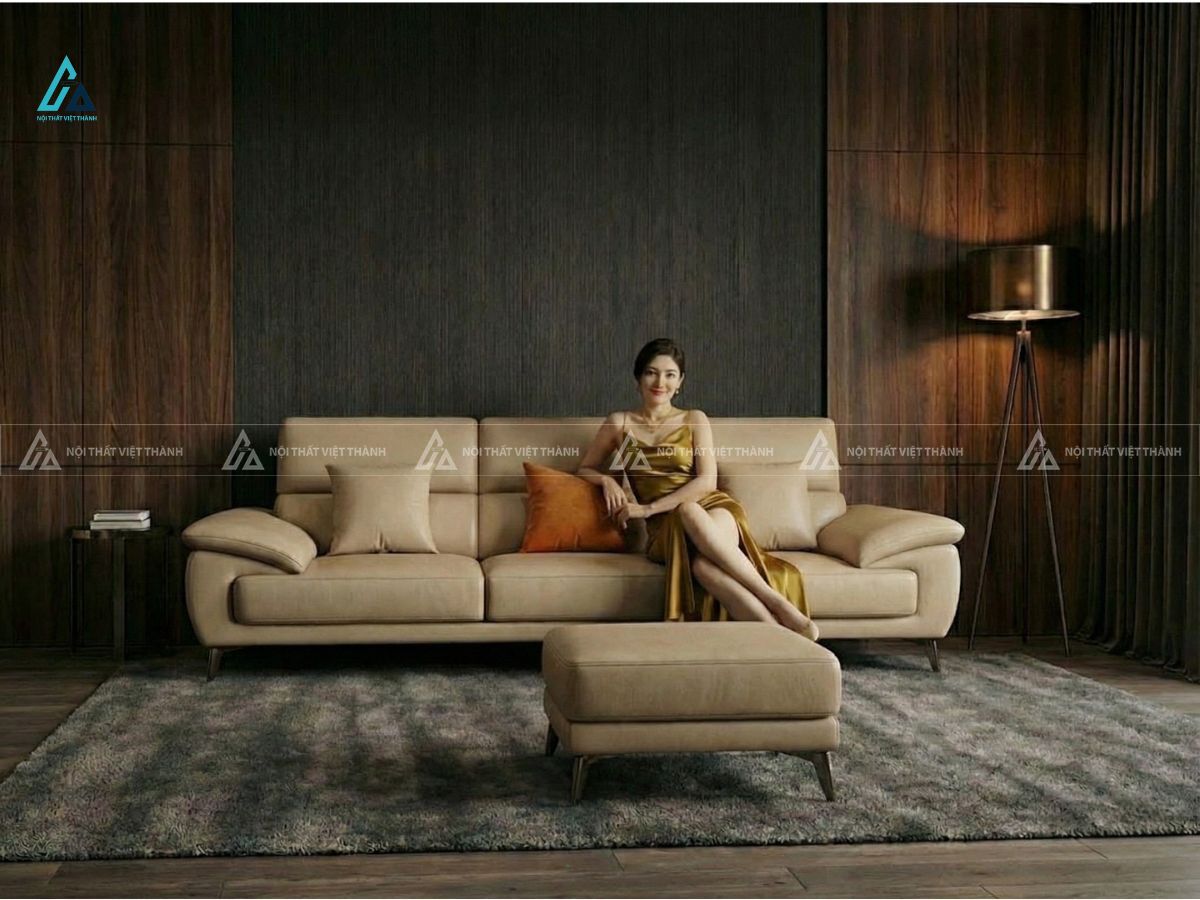 Sofa da băng ba kèm đôn thiết kế chân cao tối ưu diện tích 4
