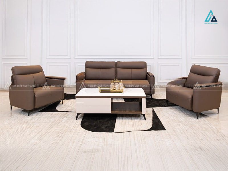 Bộ sofa da phòng khách thiết kế đối diện sang trọng đẳng cấp