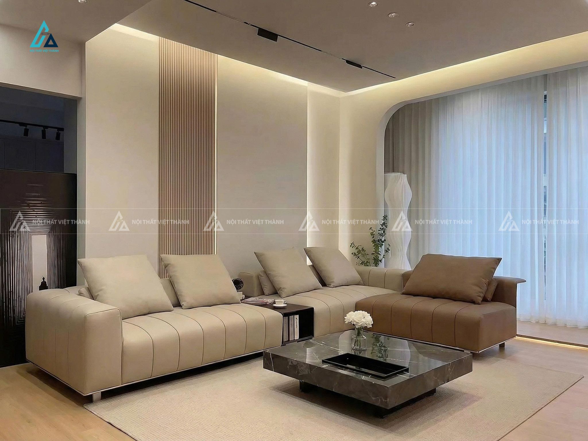 Sofa da cao cấp thiết kế đa năng cho phòng khách hiện đại