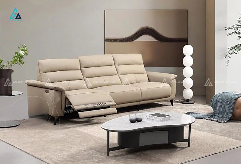 Sofa băng da cao cấp chân kim loại thiết kế hiện đại chỉnh điện chống trầy