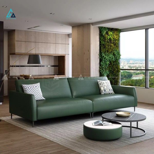 Bộ sofa da văng dài thiết kế hiện đại chân kim loại mảnh 4