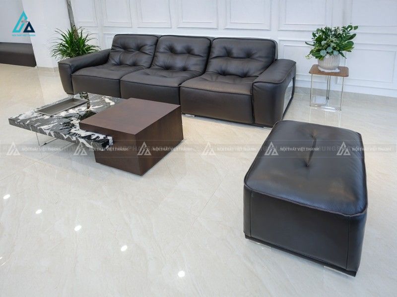 Bộ sofa da văng 3 chỗ màu đen sang trọng kèm đôn cho biệt thự 5