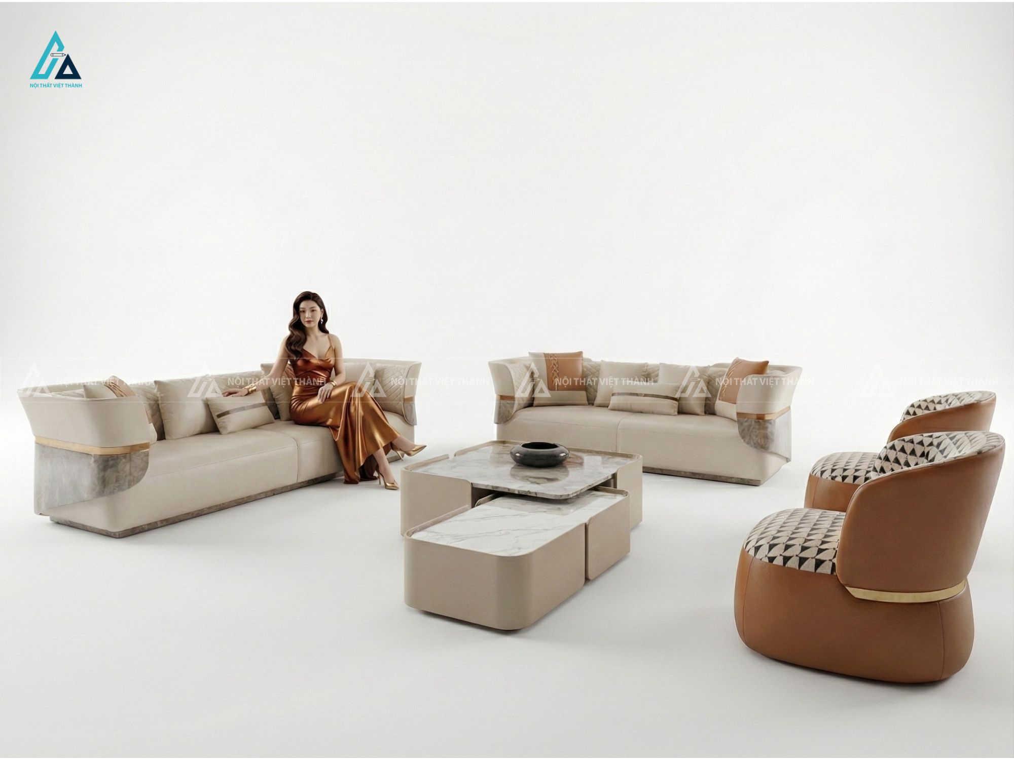 Bộ sofa da thiết kế chữ u sang trọng tối ưu không gian phòng khách hiện đại 5