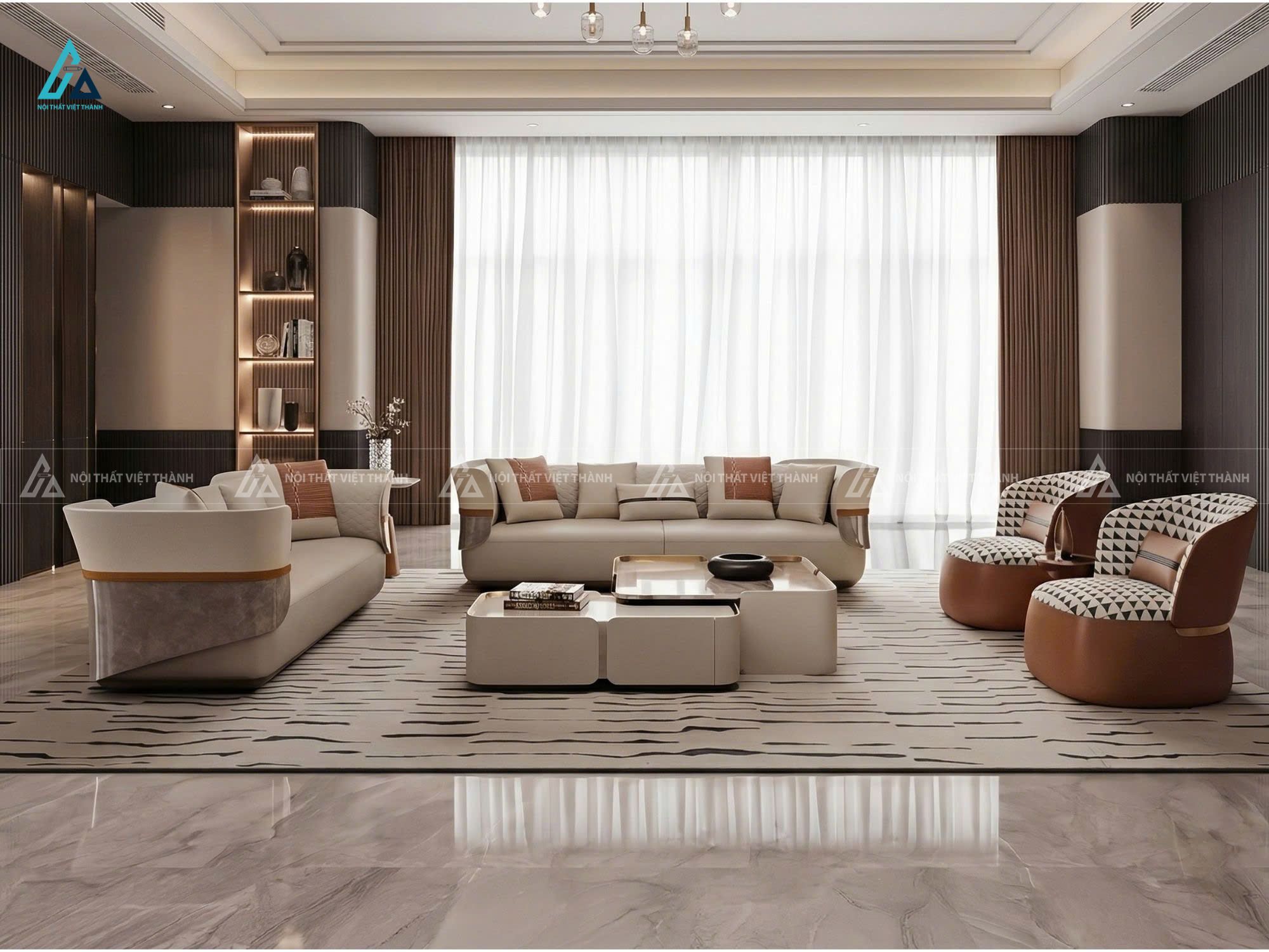 Bộ sofa da thiết kế chữ u sang trọng tối ưu không gian phòng khách hiện đại 6