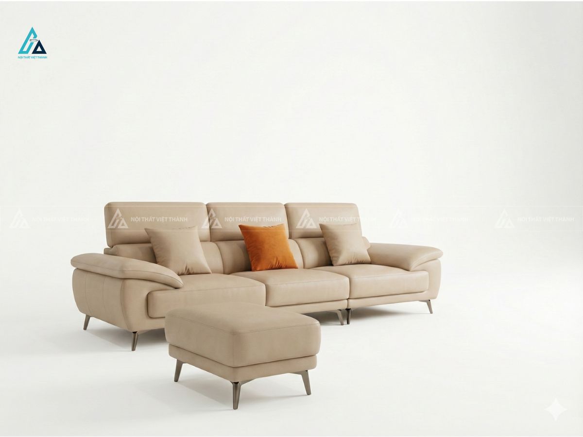 Sofa da băng ba kèm đôn thiết kế chân cao tối ưu diện tích 7