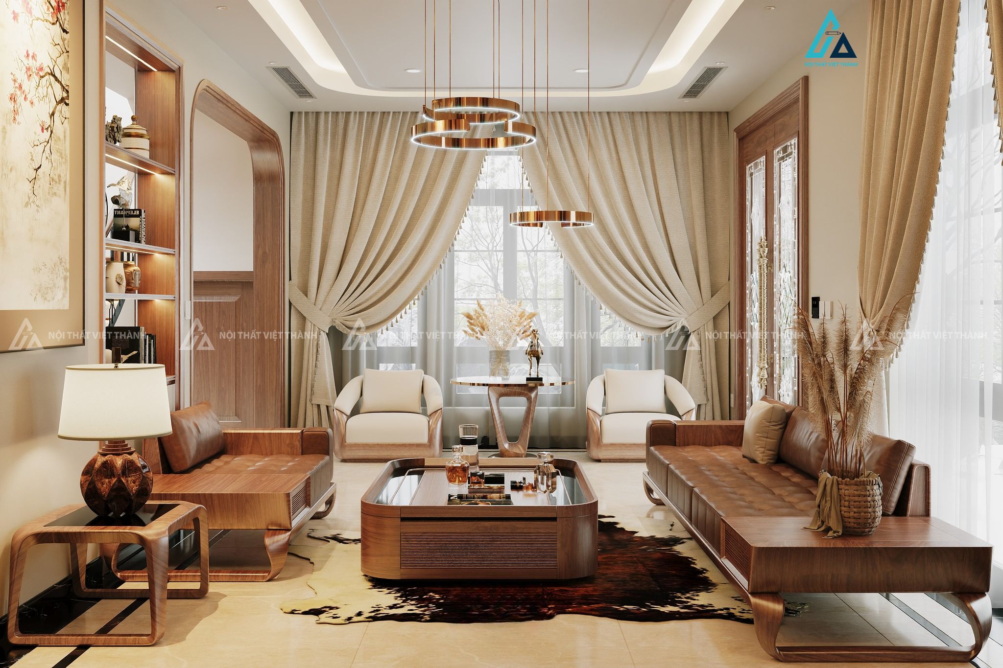 Mẫu sofa gỗ đệm da sang trọng