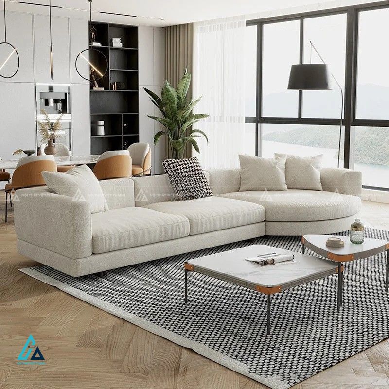 Sofa vải nỉ chữ l bo cong hiện đại cho phòng khách sang trọng