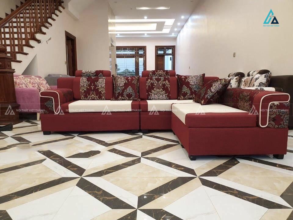 Bộ sofa vải nỉ chữ l phối họa tiết hoa văn sang trọng 1