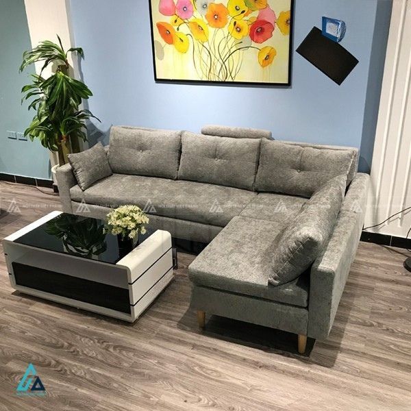 Sofa vải nỉ chữ l chân gỗ cao cấp cho phòng khách hiện đại 1