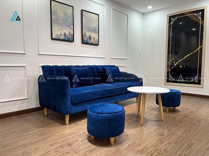 Bộ sofa vải nỉ băng dài thiết kế tựa lưng sọc đứng hiện đại 1