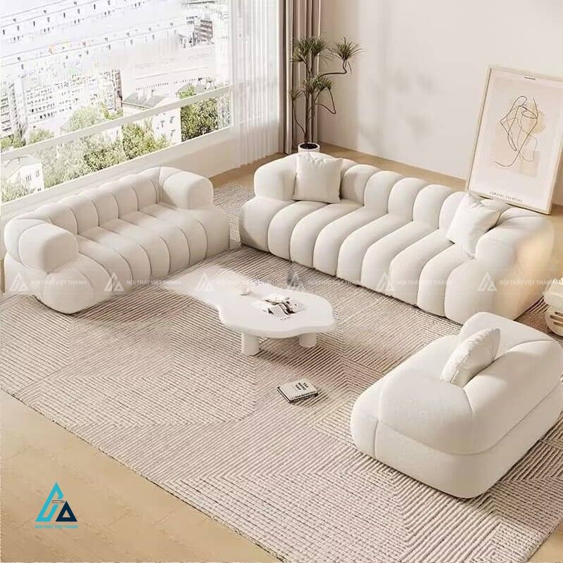 Sofa vải nỉ thiết kế múi nổi bo tròn sang trọng hiện đại