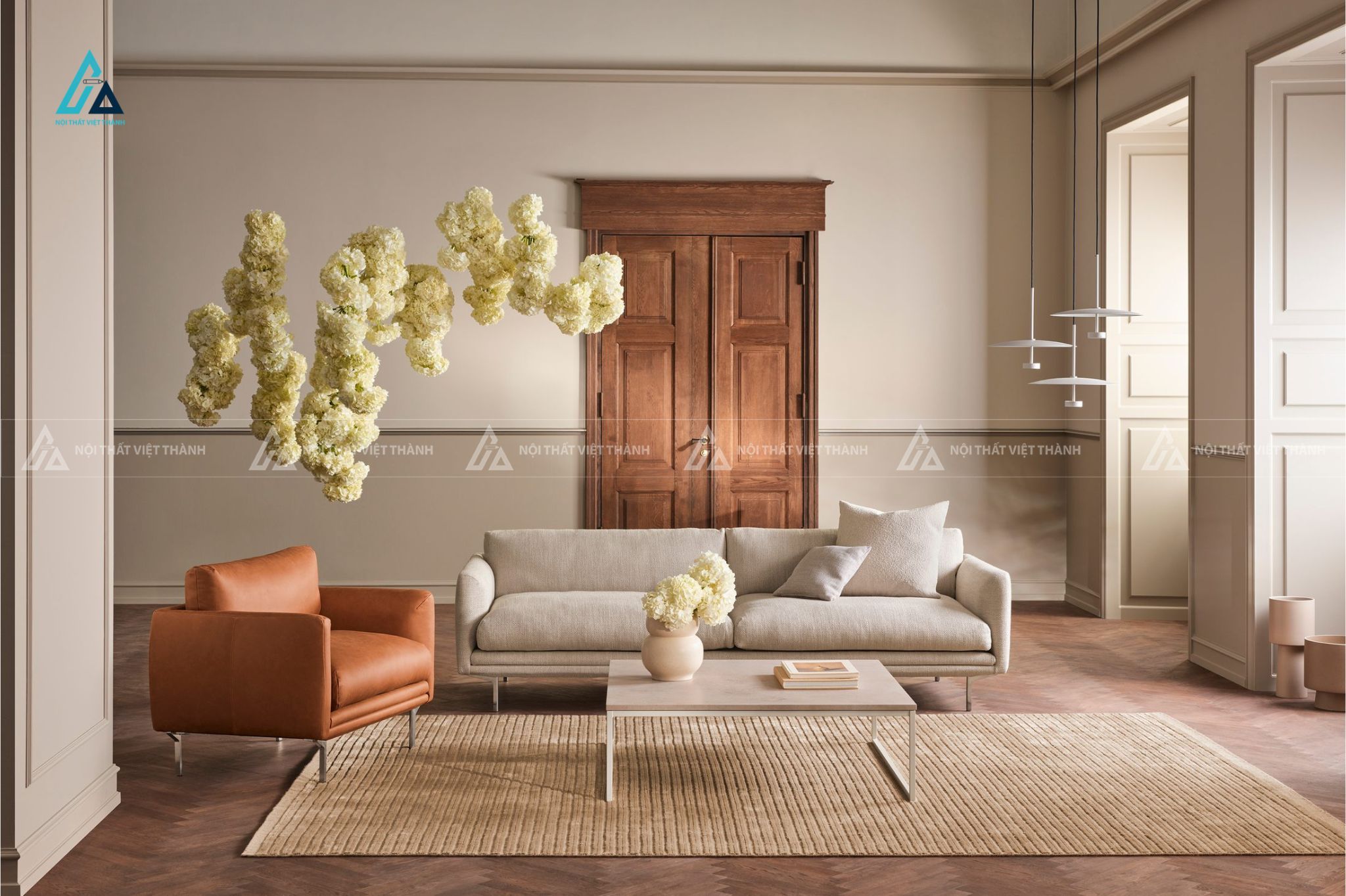 Bộ ghế sofa vải nỉ kiểu dáng hiện đại chân gỗ sang trọng 1