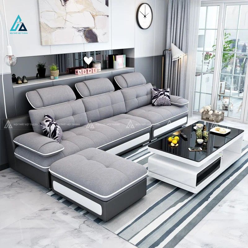 Sofa vải nỉ chữ l hiện đại tích hợp tựa đầu linh hoạt