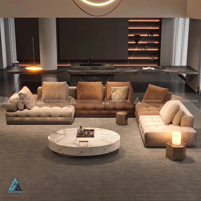 Sofa vải nỉ dạng khối rút trám hiện đại cho phòng khách rộng