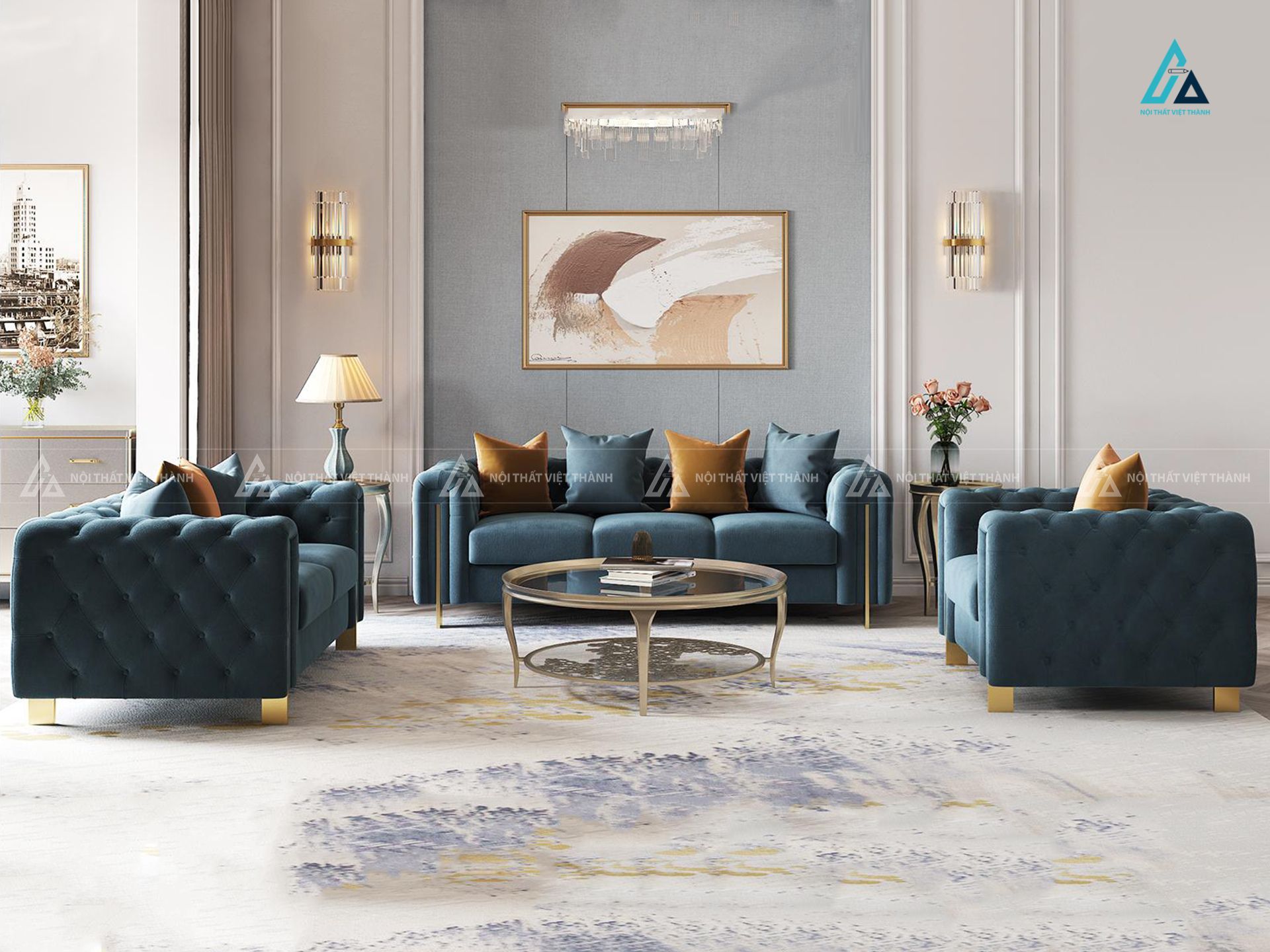 Ghế sofa băng vải nỉ thiết kế tối giản chân gỗ thanh lịch