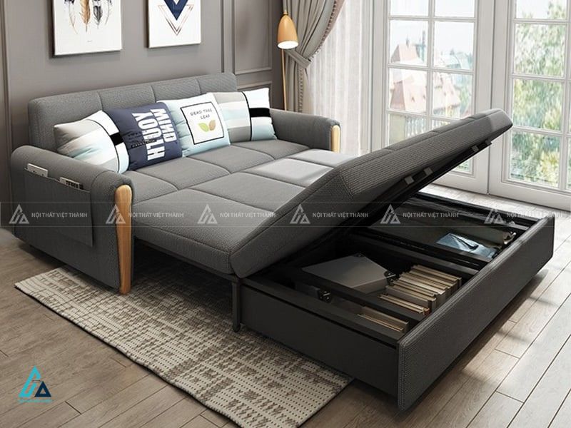 Sofa giường vải nỉ thông minh tích hợp ngăn kéo để đồ tiện lợi 1
