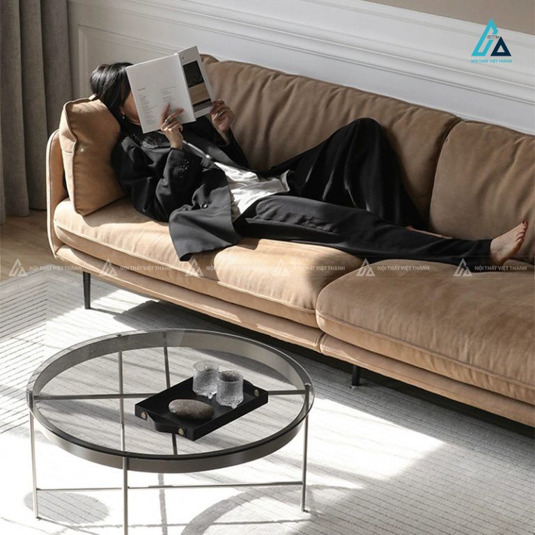 Sofa văng nỉ chân kim loại mảnh tối ưu không gian phòng khách 1