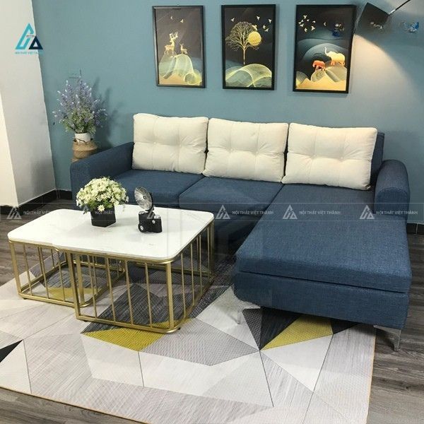 Sofa nỉ chữ l chân kim loại thanh thoát cho phòng khách 1