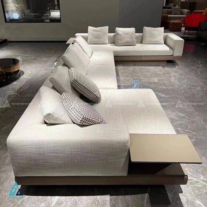 Sofa vải nỉ chữ u hiện đại tích hợp bàn kệ gỗ sang trọng 1