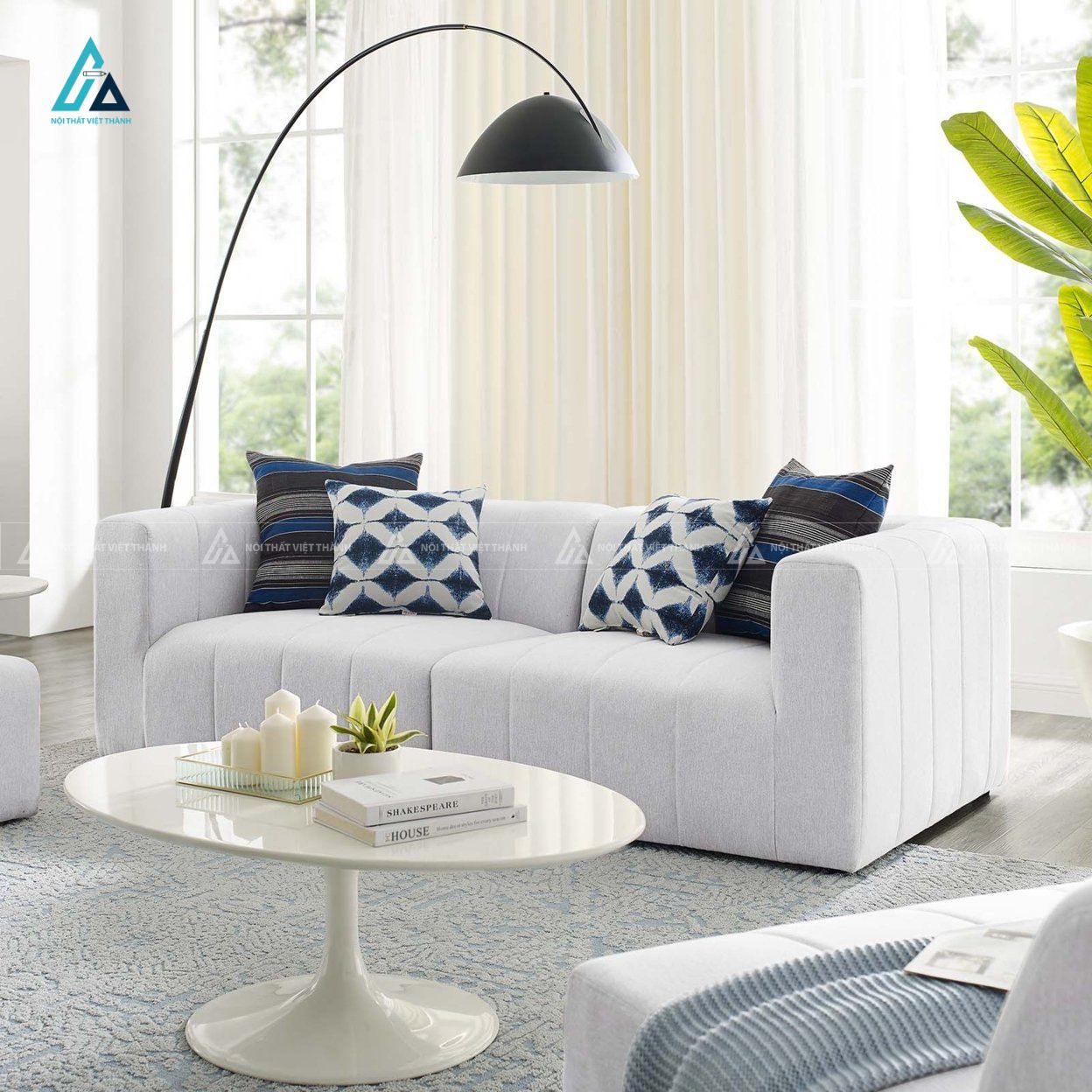 Bộ ghế sofa vải nỉ hiện đại thiết kế đường kẻ sọc tinh tế