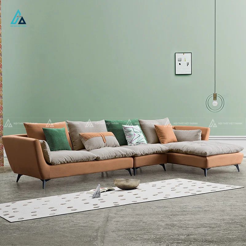 Sofa vải nỉ chữ l chân kim loại thanh thoát hiện đại