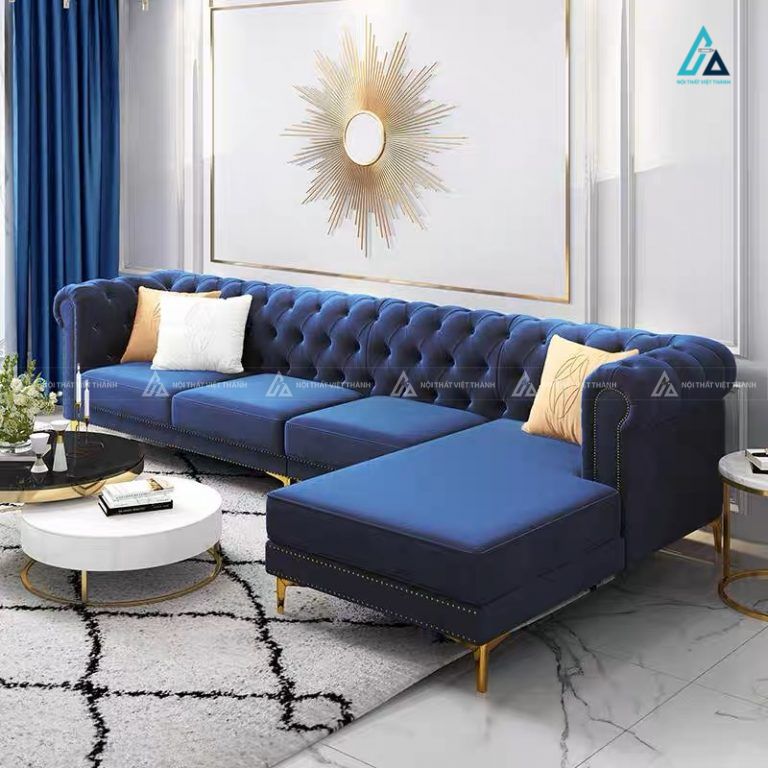 Sofa nỉ tân cổ điển rút múi sang trọng chân inox mạ vàng 1