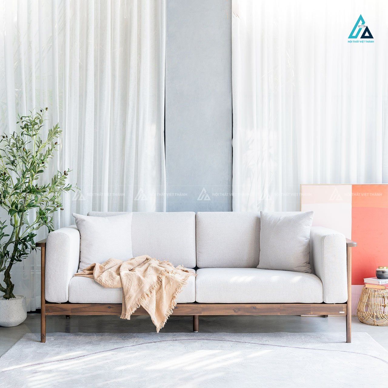 Bộ sofa vải nỉ kiểu dáng vỏ sò chân kim loại sang trọng