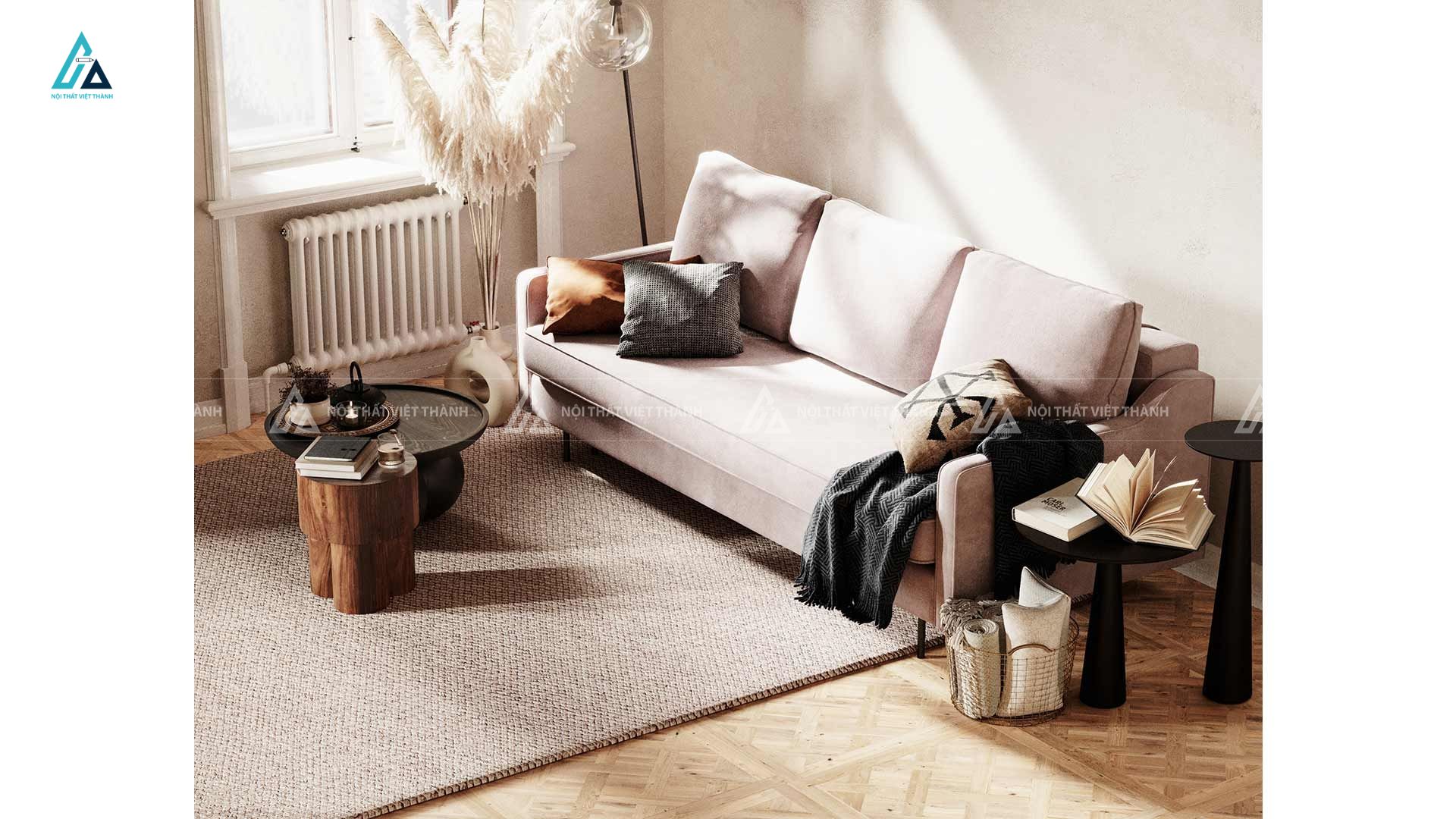 Ghế sofa băng vải nỉ ba chỗ ngồi thiết kế tối giản hiện đại 1