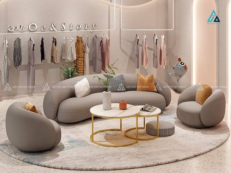 Bộ sofa vải nỉ thiết kế bo cong hình hạt đậu hiện đại
