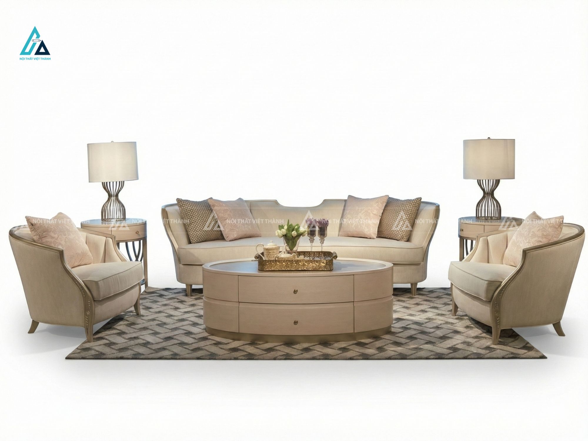 Bộ ghế sofa vải nỉ tân cổ điển sang trọng cho phòng khách