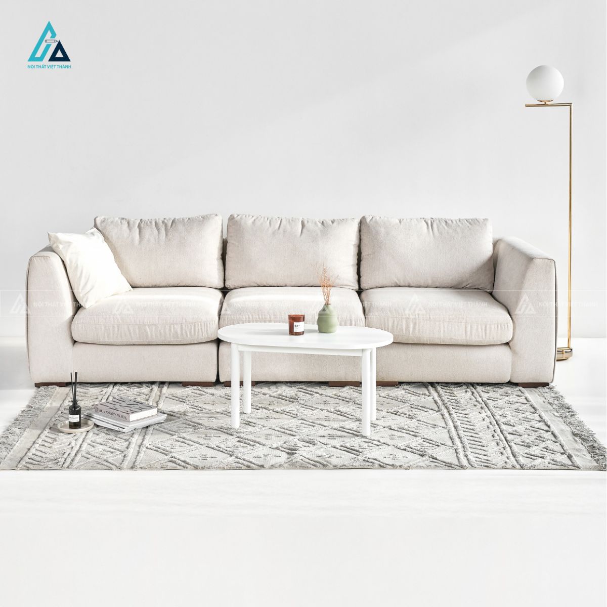 Sofa băng vải nỉ thiết kế khối vuông vức hiện đại sang trọng