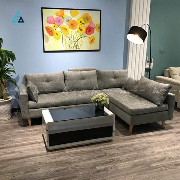 Sofa vải nỉ chữ l chân gỗ cao cấp cho phòng khách hiện đại