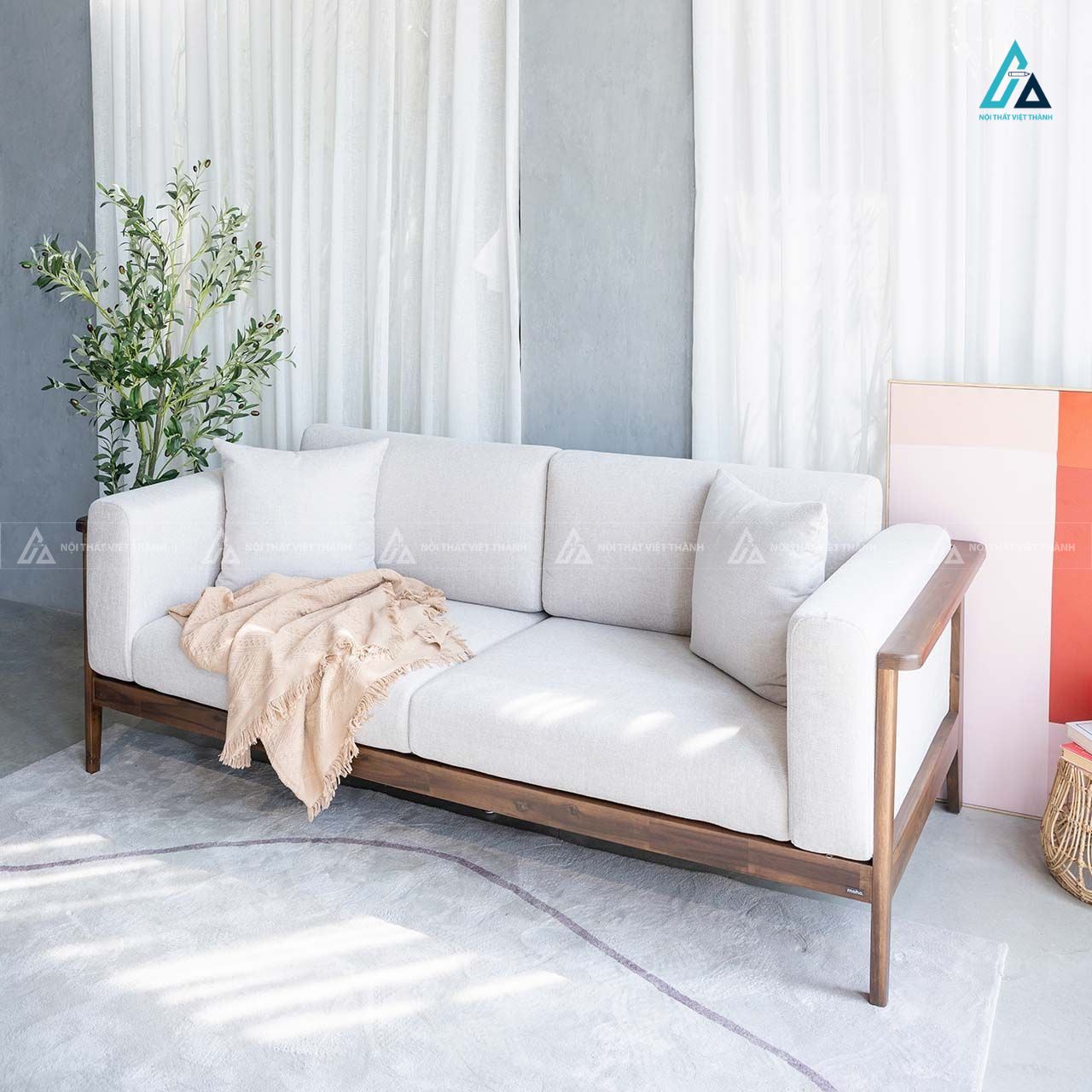 Sofa văng nỉ chân gỗ thiết kế tối giản kiểu dáng bắc âu 1
