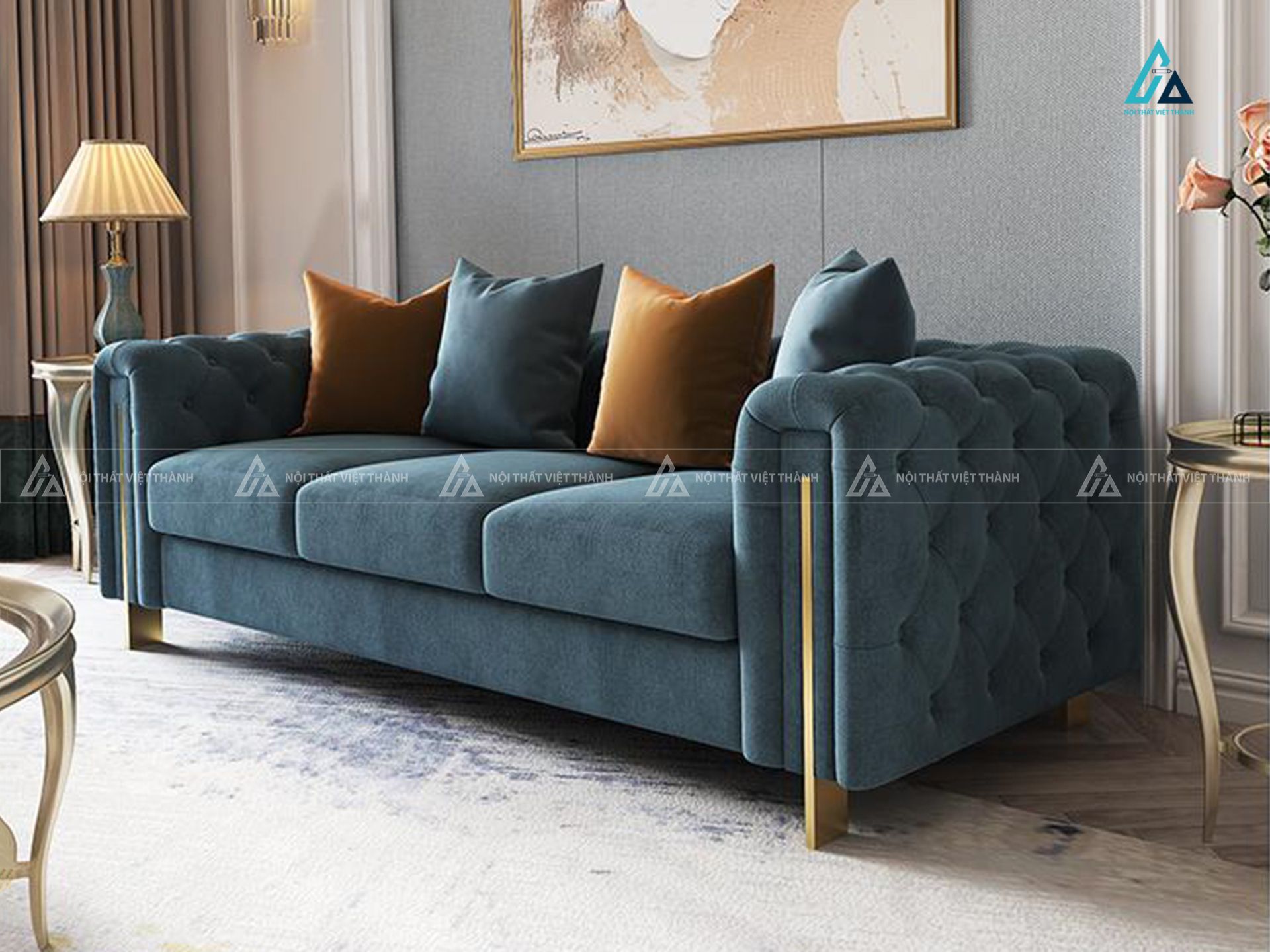Ghế sofa băng vải nỉ thiết kế tối giản chân gỗ thanh lịch 1