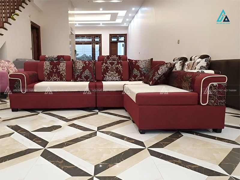 Bộ sofa vải nỉ chữ l phối họa tiết hoa văn sang trọng
