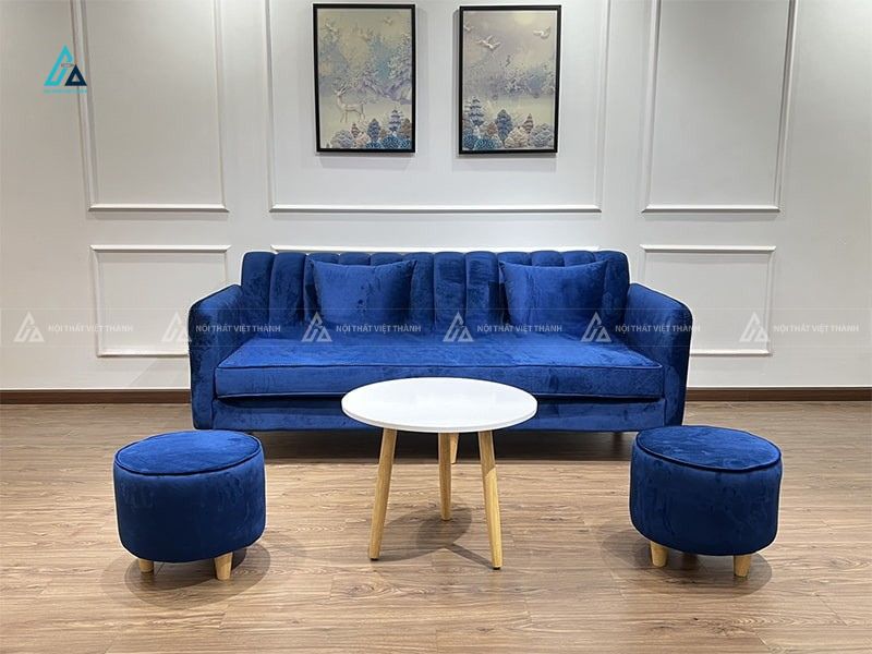 Bộ sofa vải nỉ băng dài thiết kế tựa lưng sọc đứng hiện đại