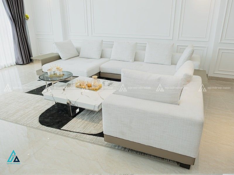 Bộ sofa vải nỉ chữ l hiện đại tích hợp kệ gỗ tiện dụng 1