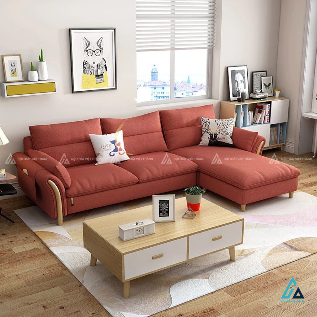 Sofa vải nỉ chữ l chân gỗ tối ưu diện tích phòng khách nhỏ 1